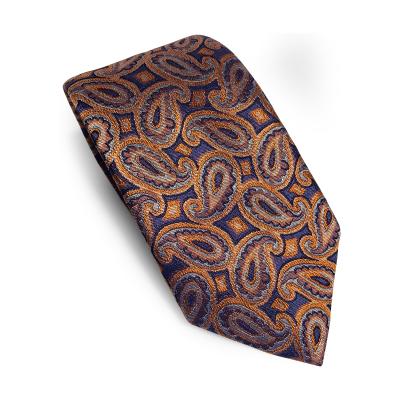 Navy blue, gray, copper, coffee, blue shawl pattern silk tie SRKI0037