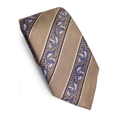 Mink, Navy, Blue, White flower and oblique line pattern silk tie SRKI0034