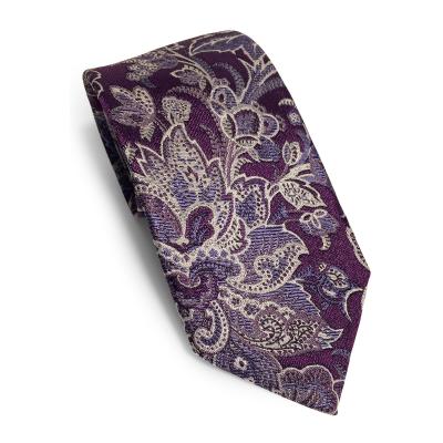 Purple, lilac, gray floral pattern silk tie