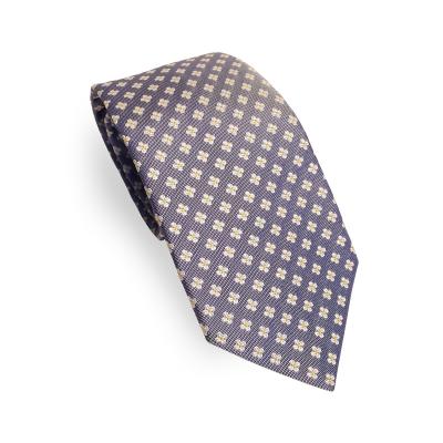 Dark Gray, White, Yellow flower pattern silk tie 