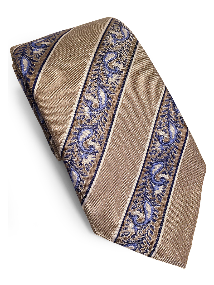 Vizon,Lacivert,Mavi, Beyaz  çiçek ve verev çizgi desen ipek kravat SRKİ0034