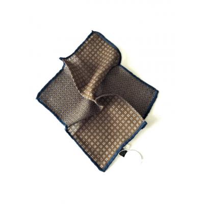 Mink, Navy, White Special Pattern Wool Pocket square