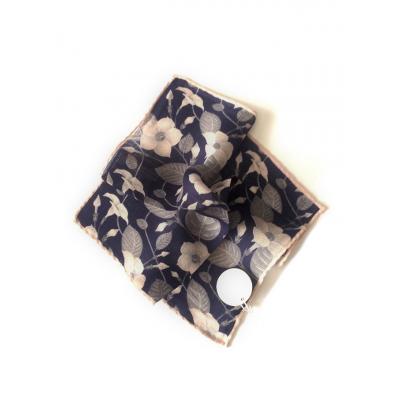 navy blue, pastel pink floral pattern wool pocket square