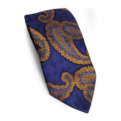Lacivert,Mavi.Altın sarısı şal desen ipek kravat SRKİ0038